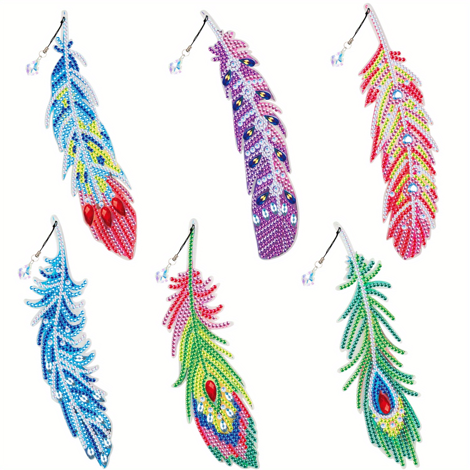 12 Pcs 5D Diamond Painting Bookmarks Kit DIY Feather Rhinestones Bookmark  for Kids Adults PVC Art Bookmarks with Crystal Pendant for Home Office