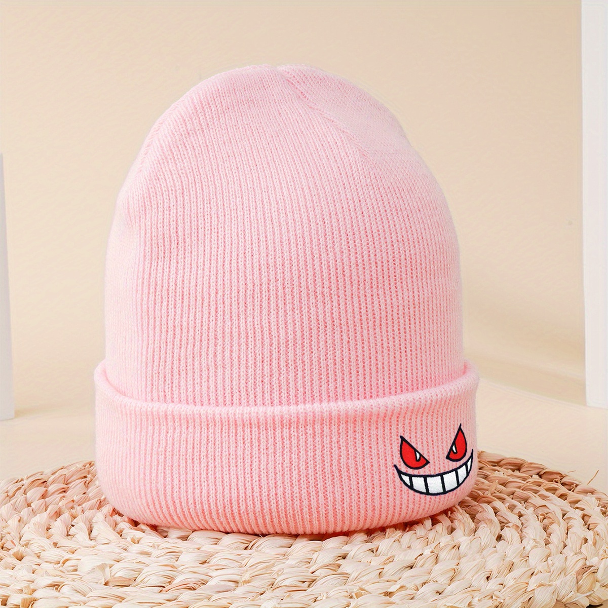 Gorro de malha de anime feminino, bordado de olhos, elasticidade, boné  crânio, quente, cosplay, menina, fofo, inverno, 2021