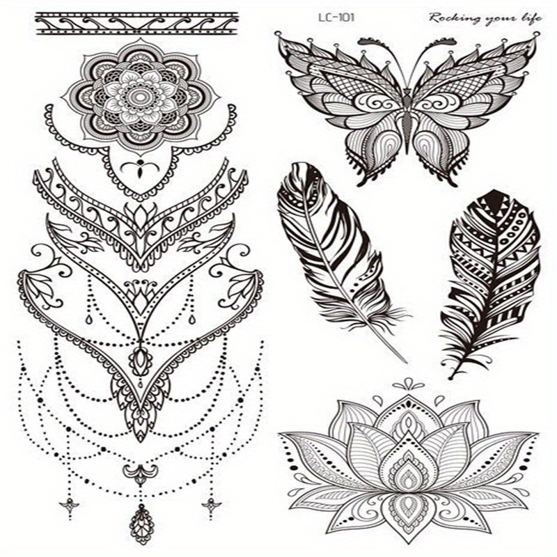 Datura Flower Vintage Hand Back Pattern Tattoo Sticker Black And