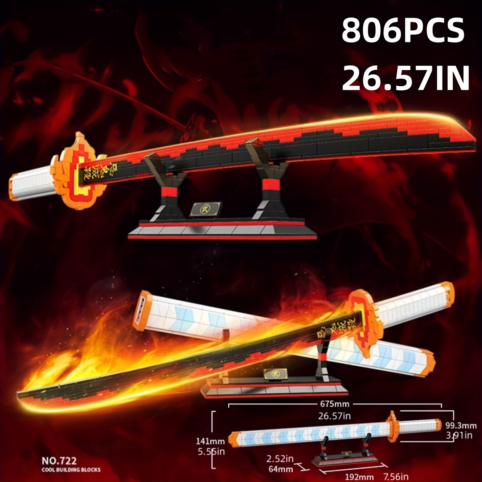 Katana Demon Japanese Knife Sword Bisento Model Building Blocks Moc Brick  Cosplay Samurai Military Weapon Toys Kids Gifts