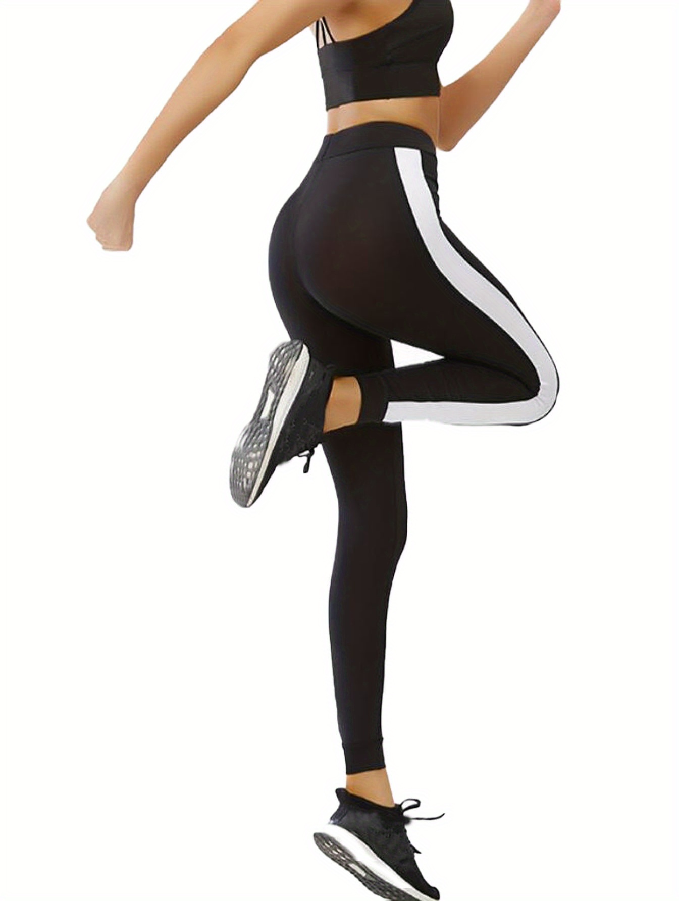 Sporty Stylish: Black White Contrast Slim Leggings Women's - Temu