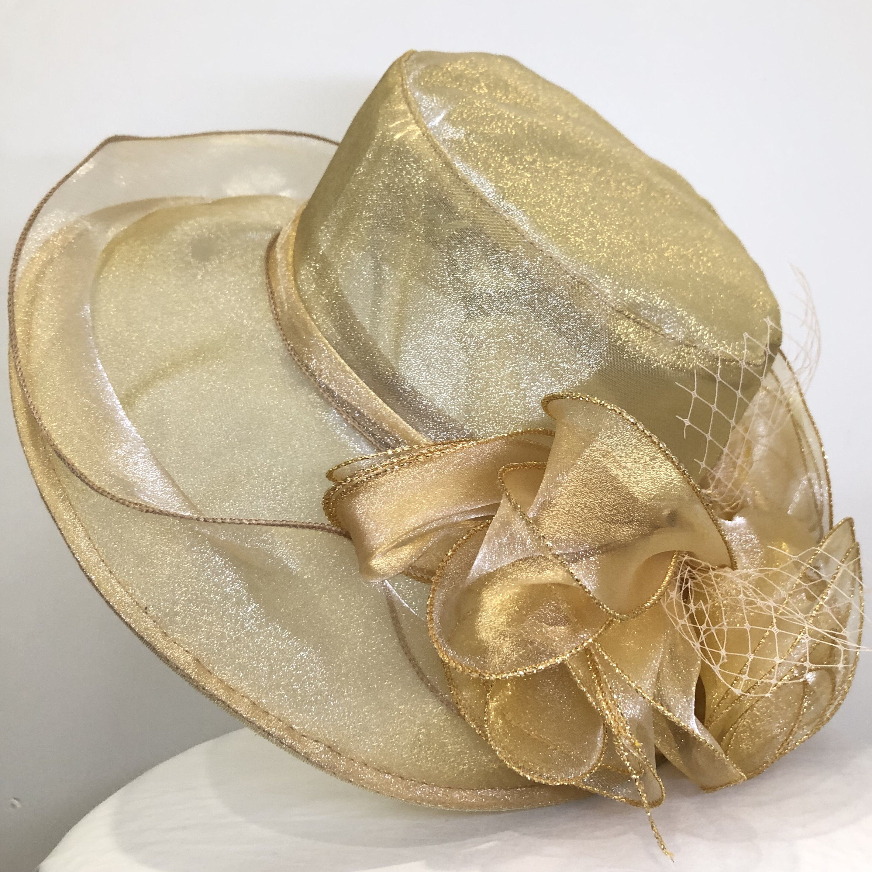 Organza Derby Hat Solid Flower Sun Hat Church Hat For Women