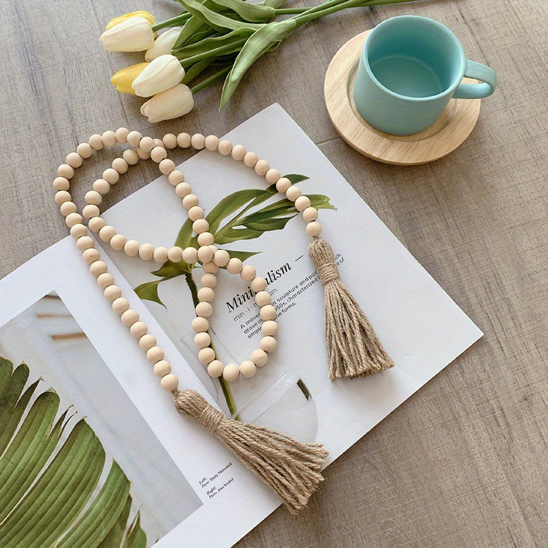 Wood Bead Garland with Tassels Rustic Home Decor Wooden Beads