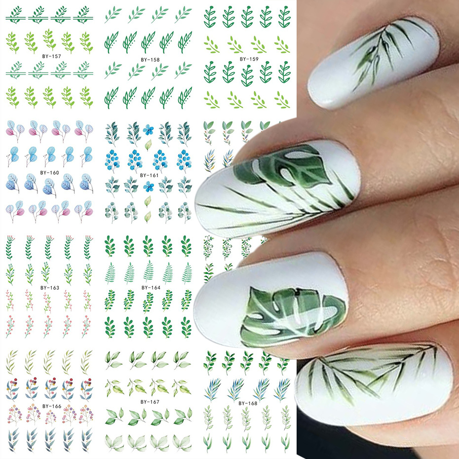 Beautybigbang Nail Stickers Green Trees Leaves Flowers Plant