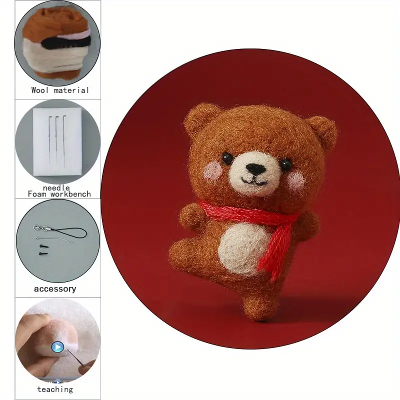 1 Set Of Diy Animal Bear Wool Felt Doll Creative Material Package, Needle  Felting Kit For Beginners