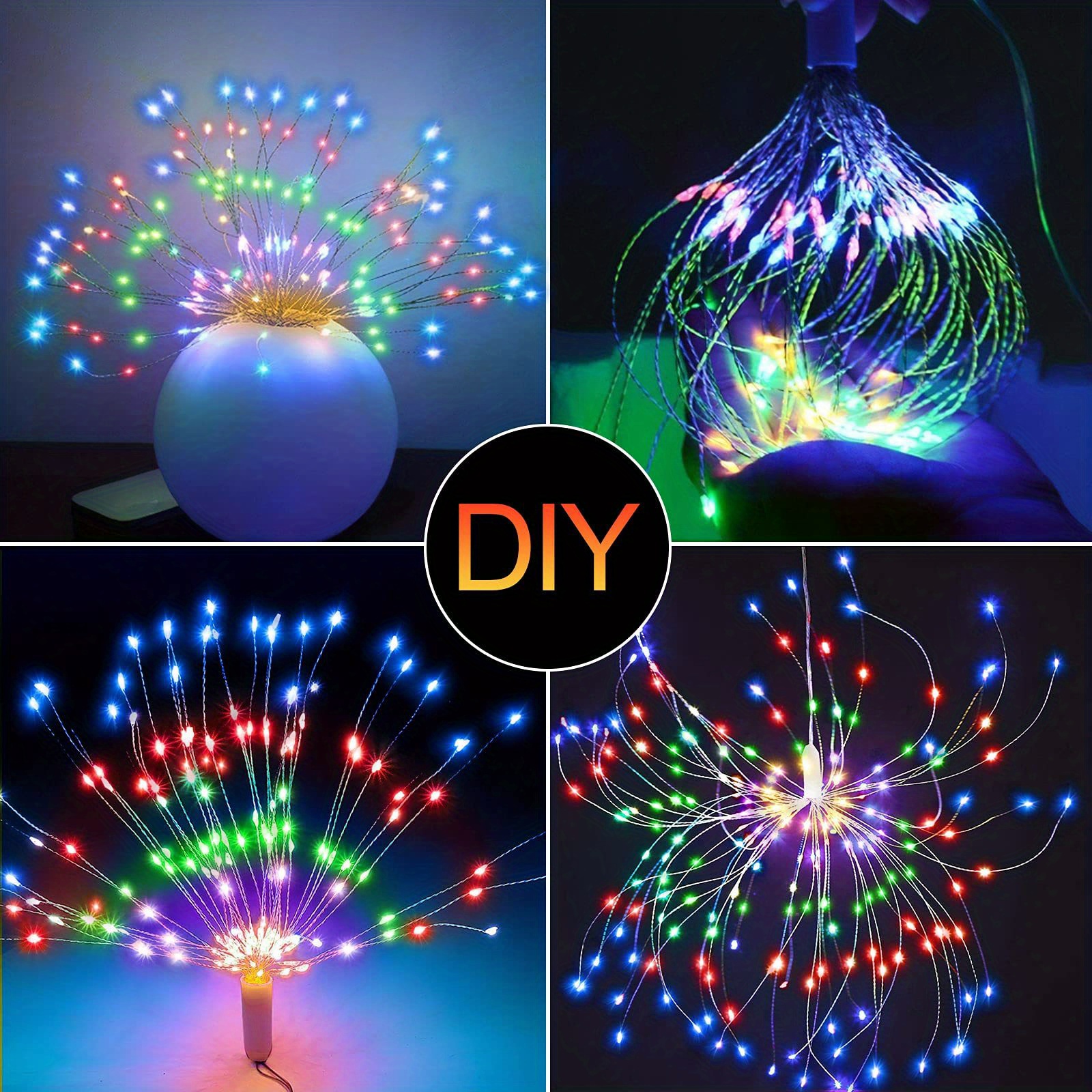 1pc 2pcs 4pcs 8pcs firework lights colorful fairy lights starburst lights 120leds copper wire battery operated hanging lights outdoor indoor 8 modes remote waterproof for wedding christmas decorations details 3