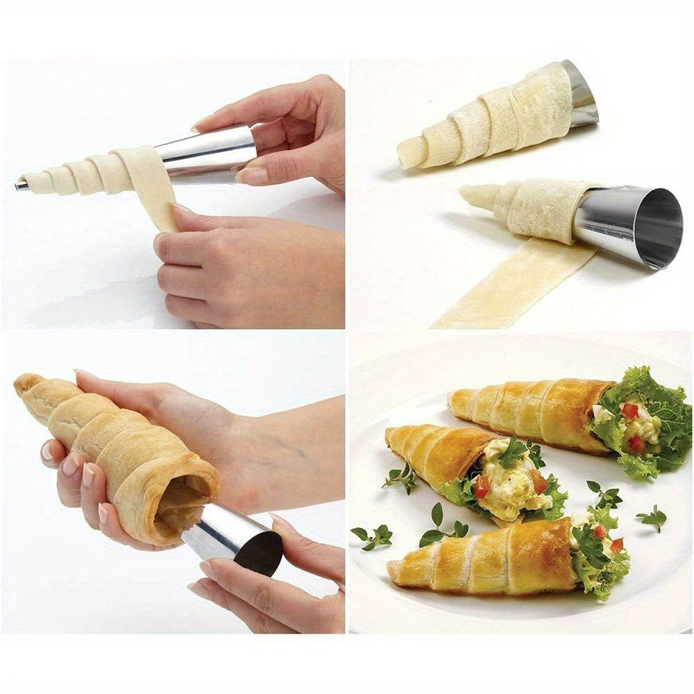 stainless steel cone shaped pastry tube for cream horns bread rolling tool ice cream crispy skin mold details 1