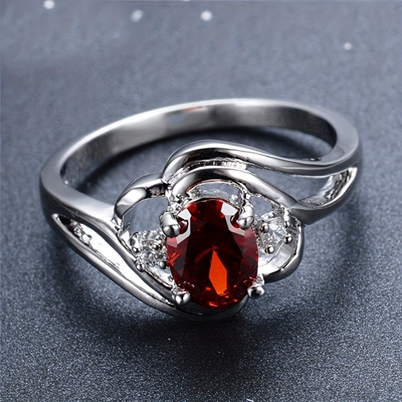 Silver Plated Ring Inlaid Zircon Round Cut Hollow Flower Ring Table ...