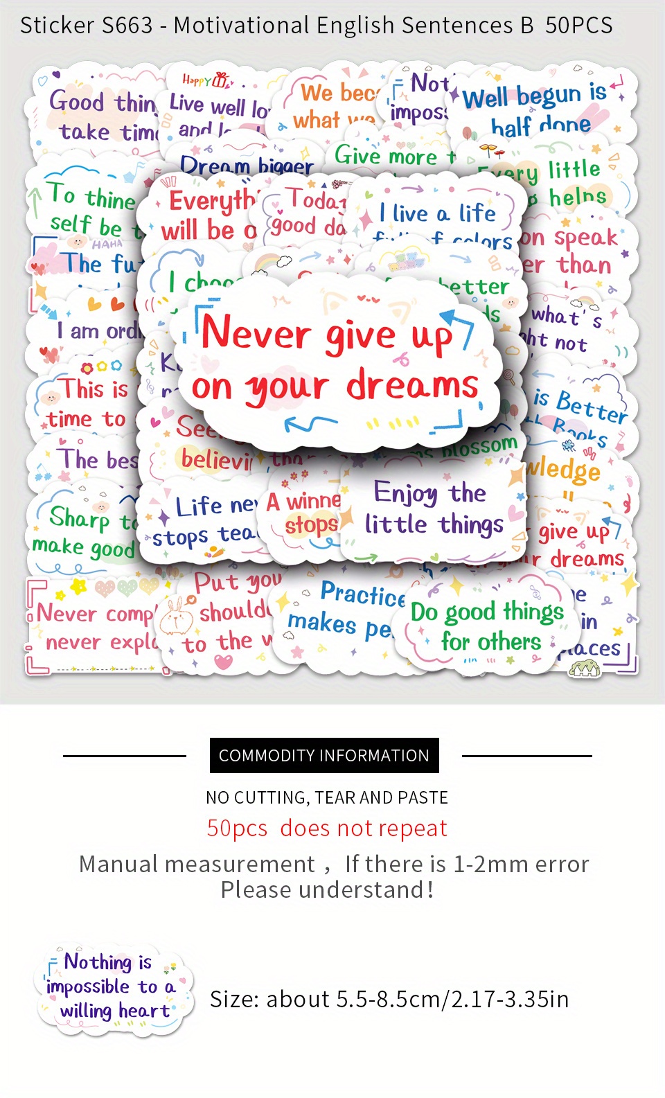 Inspirational English Sentences Pattern Waterproof Stickers Temu