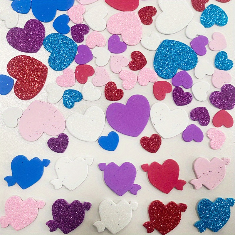 Valentine's Day Hearts Decorated with Foam Stickers - Crafty Mama
