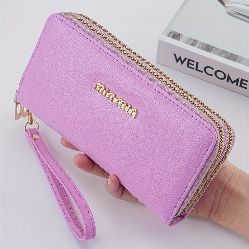 Retro Double Zipper Long Wallet With Wristlet, Heart Print Clutch Bag, Faux  Leather Mobile Phone Purse - Temu