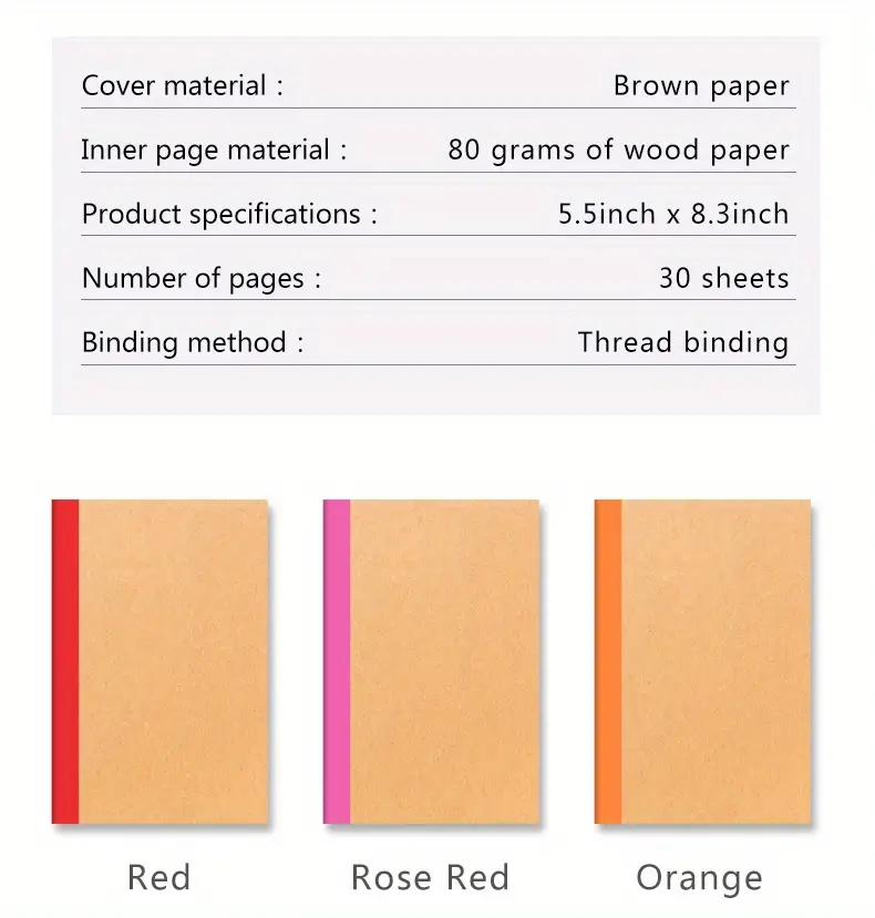 a 5 brown paper notebook sutures solid color retro back strip color diary student exercise book details 2