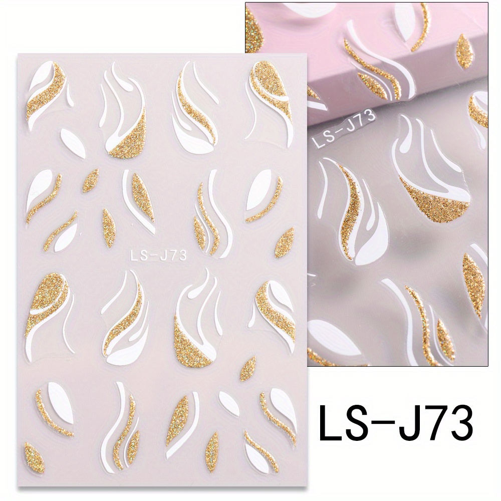 French Golden Silvery Glitter Ribbon Nail Stickers, Simple Nail Art Decals, Self-adhesive, , Unscented, Fantasy Theme, Irregular Shape, Paper Material, Single Use