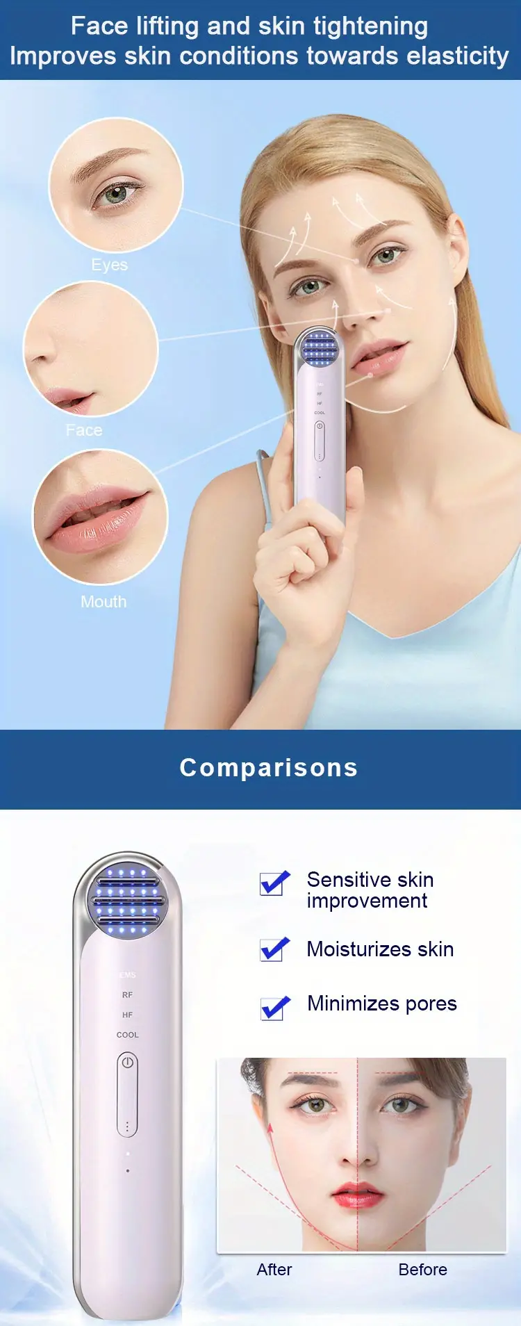 rf facial machine high frequency aging equipment to reduce facial wrinkles skin tightening infrared light red light blue three kinds of photon tender skin remove acne 7 degrees cold quickly activate cells details 5