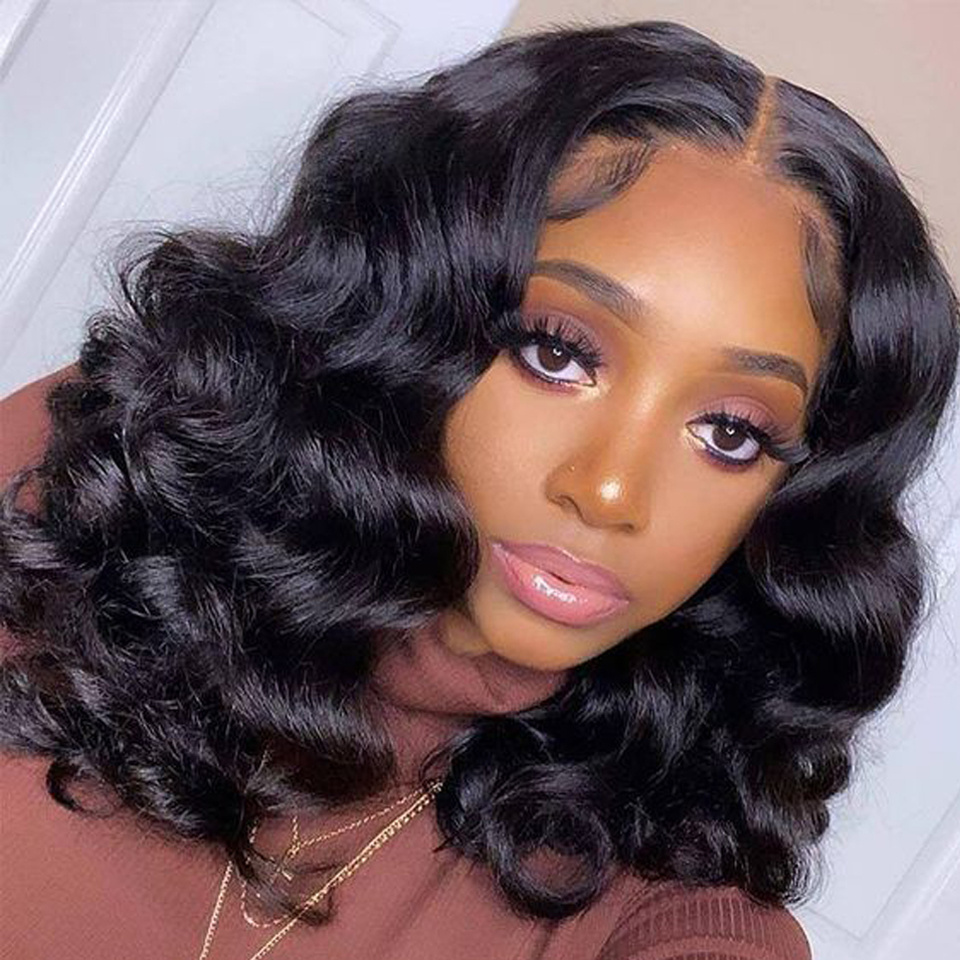 Glueless Loose Wave Short Bob Human Hair Wigs Wear Go 4x4 Hd