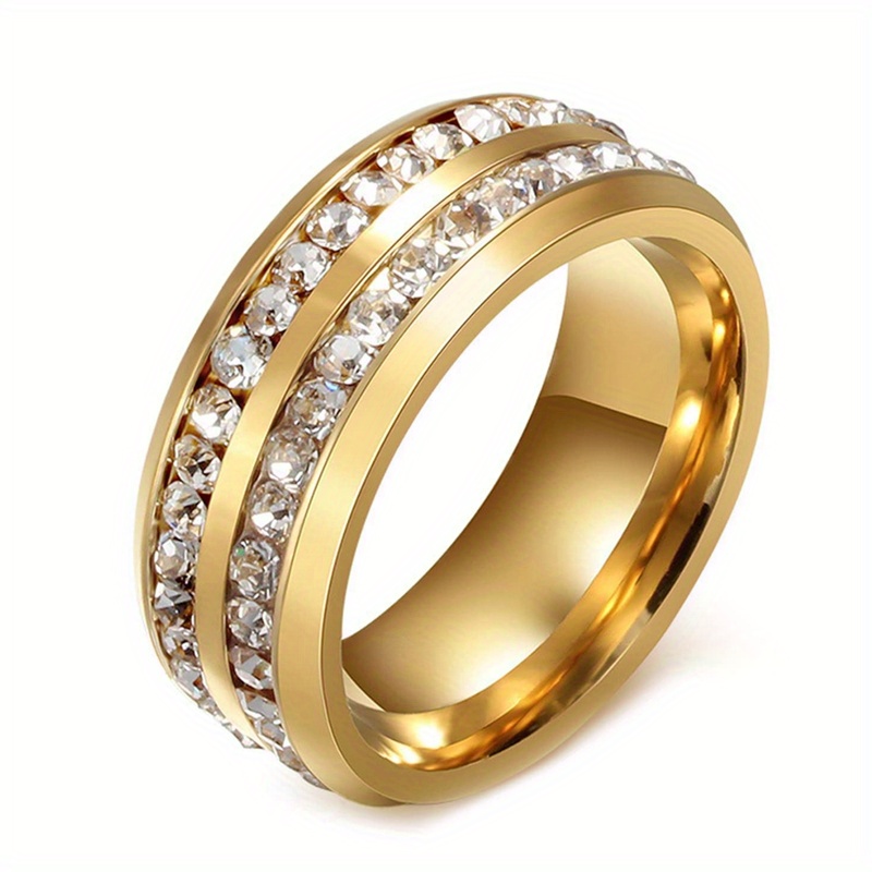 1pc trendy stainless steel rhinestone rig for men couples rings perfect for weddings and engagements details 1