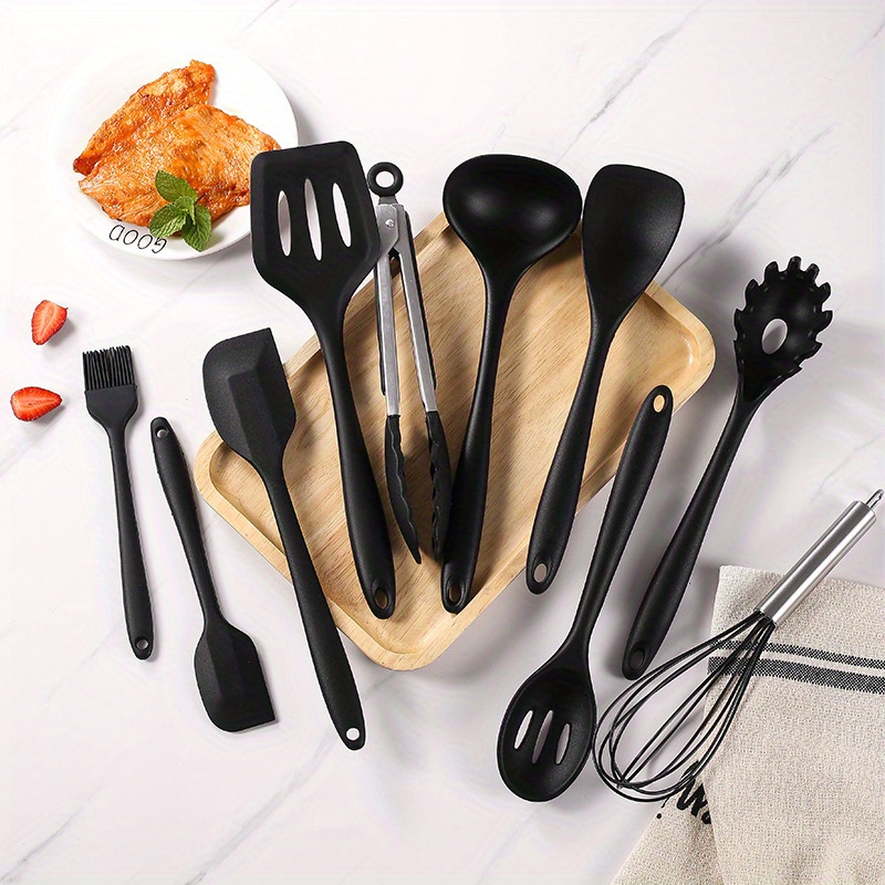 10pcs Kitchenware Reat Resistant Silicone Kitchen Utensils Kitchen Tools  Utensil Set, Spoon, Leak Spatula, Manual Egg Beater, Oil Brush, Household  Bak