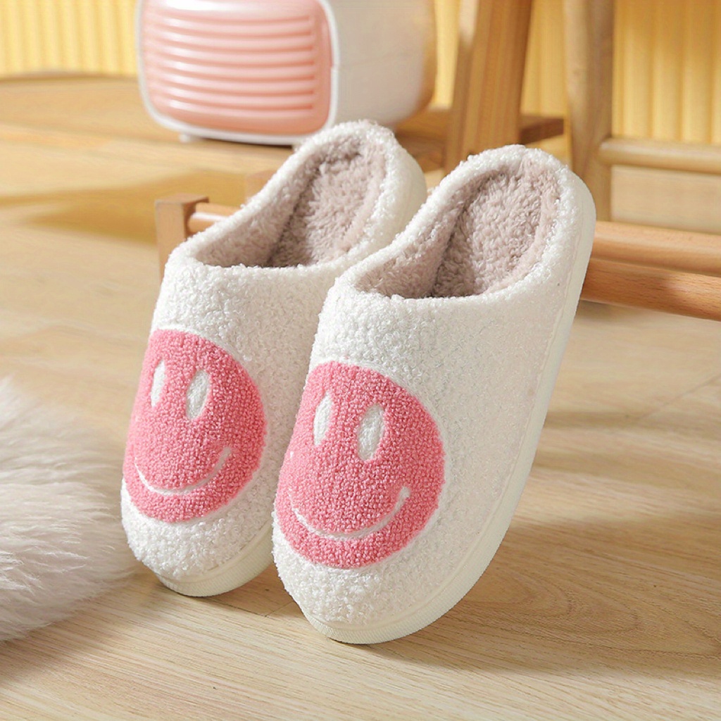 Kawaii Design Smiling Face Slippers Warm Slip Soft Plush - Temu Australia