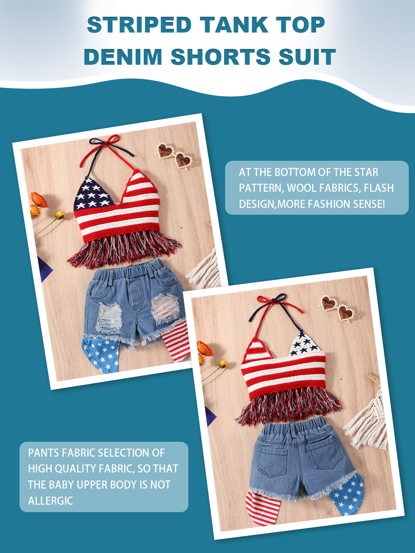 Toddler Girls Tassel Hem Knit Halter Top Ripped Denim Shorts Temu