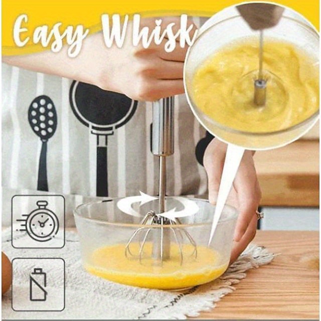 Stainless Steel Semi-automatic Egg Whisk - 10in Hand Push Rotary Whisk  Blender (1 Pack 10IN)
