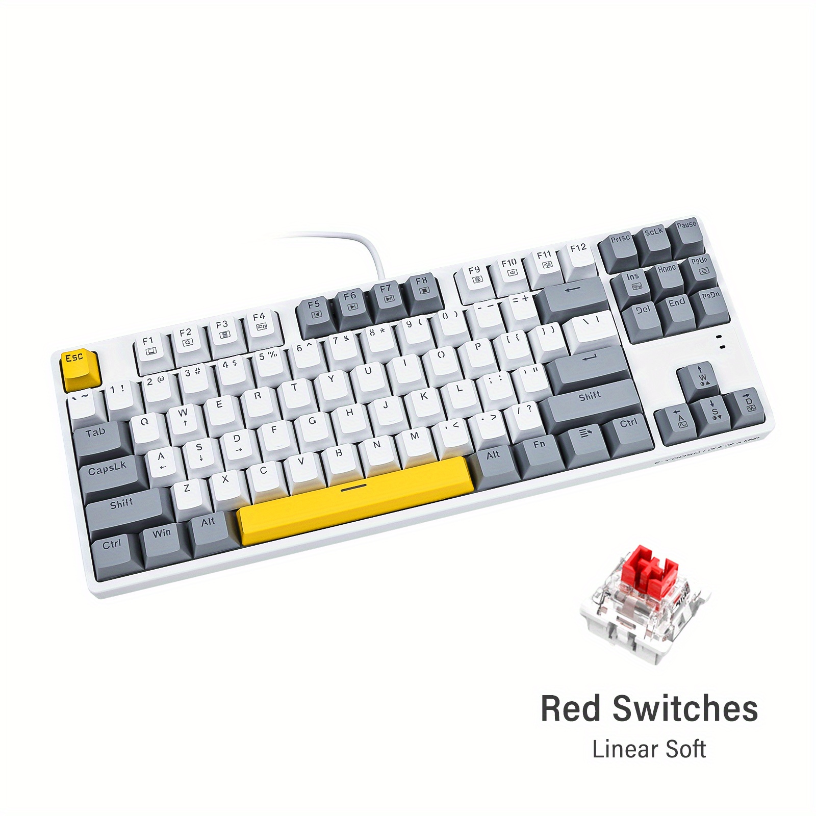  E-YOOSO Teclado mecánico para juegos, teclado mecánico con  cable al 75% con interruptores rojos, teclado para juegos de 87 teclas con  retroiluminación de color sólido y luz lateral LED RGB para