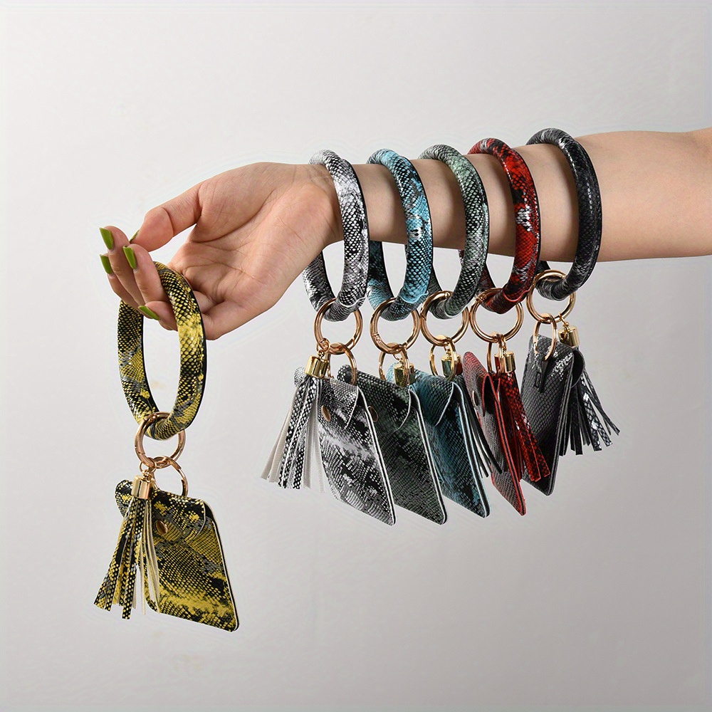 Snakeskin Pattern Pu Leather Keychain Holder Wallet With Tassel