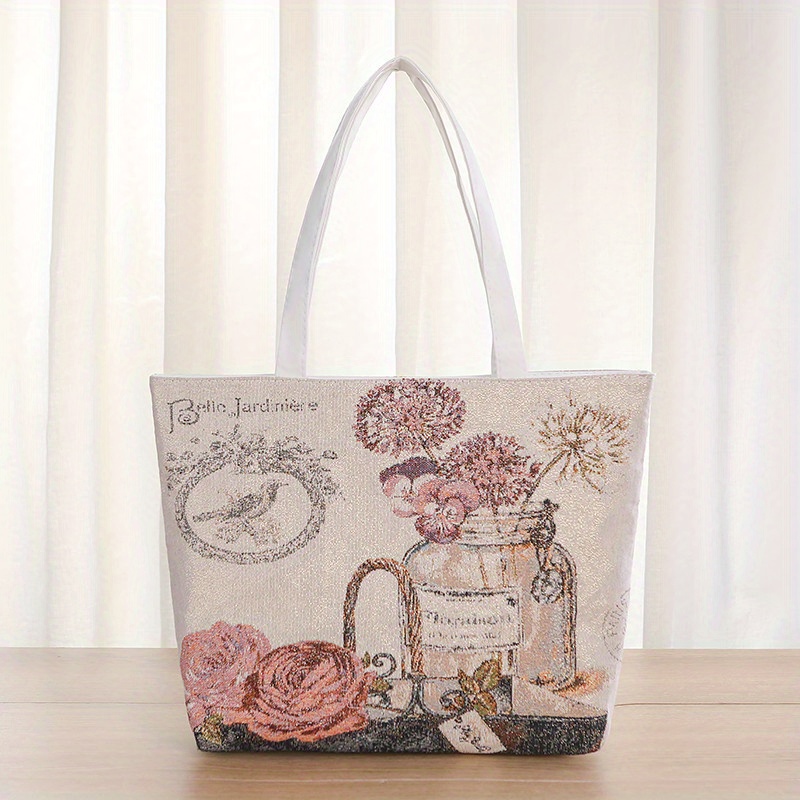 Retro Embroidered Canvas Tote Bag, Large Capacity Fashion Elegant Shoulder  Bag, Women's Casual Versatile Daily Handbag & Shopping Bag - Temu