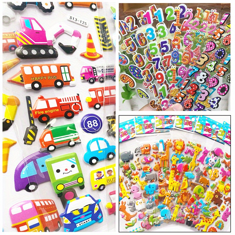 8Sheets Kids 3D Cartoon Puffy Bulk Stickers Girls Boys Birthday Gifts  Scrapbooking Laptop Decoration Teacher Reward Sticker Toys