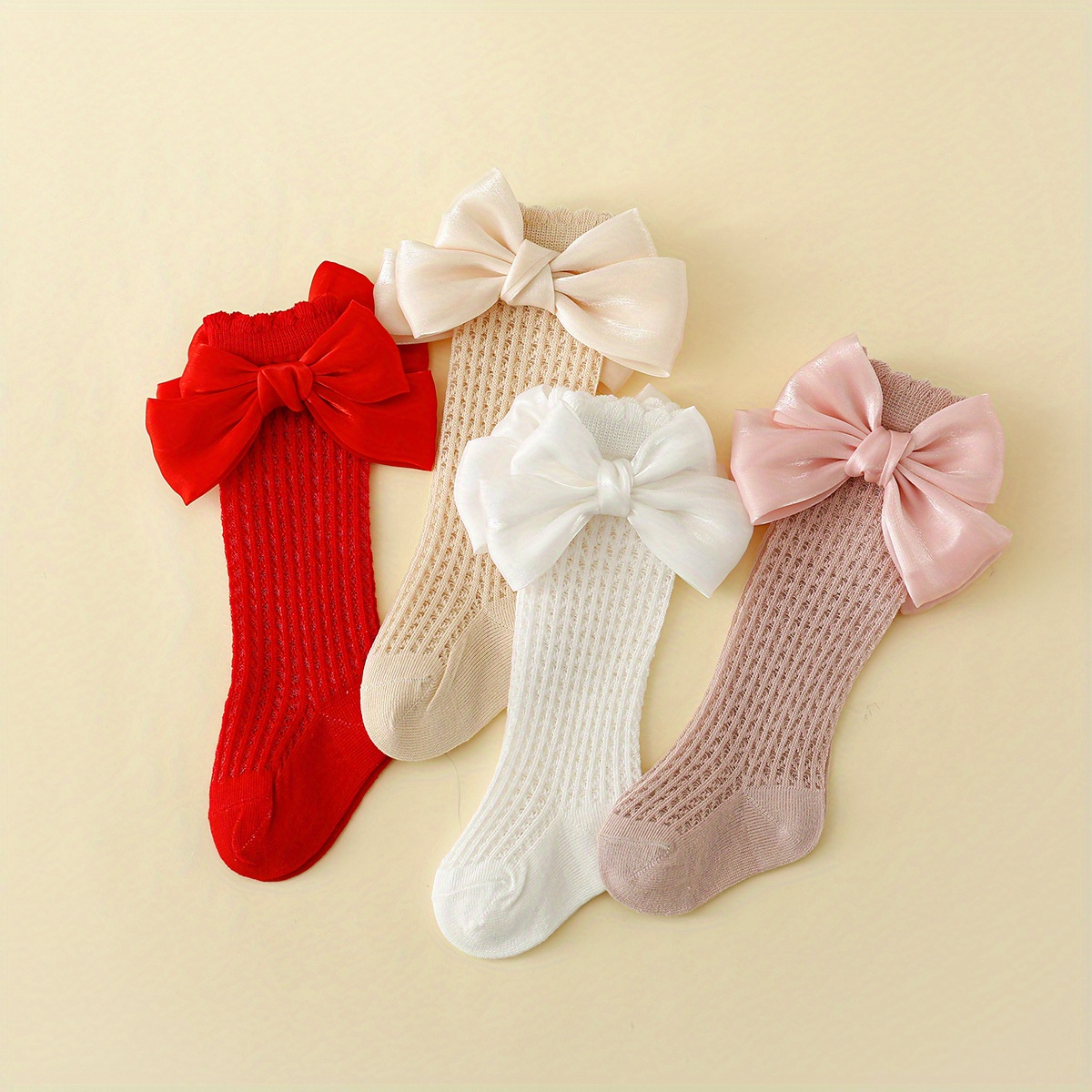 4pairs Baby Bow Mesh Knee-high Socks For Kids