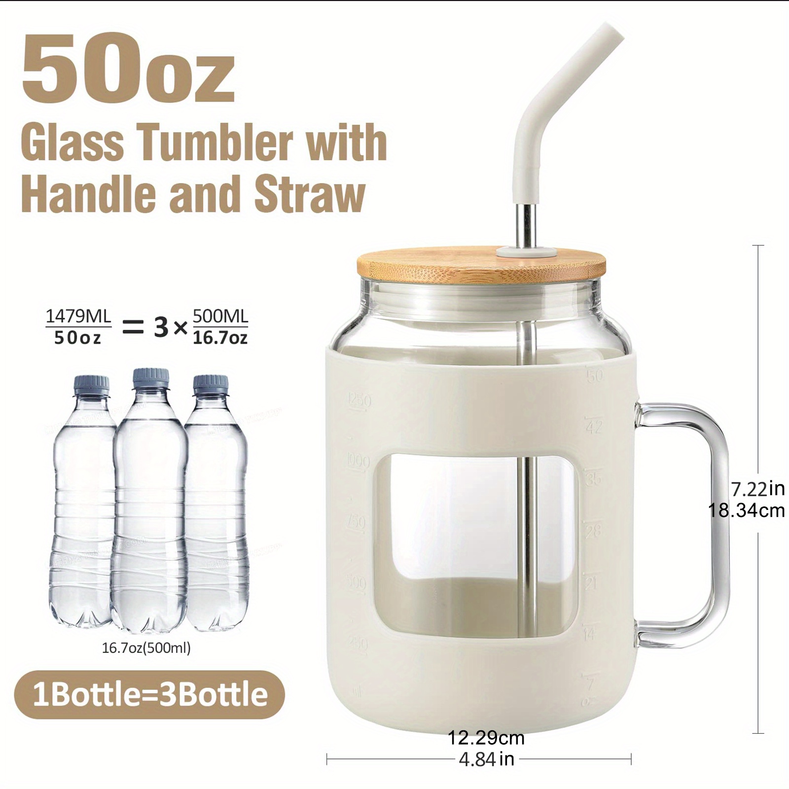 32oz. Glass Tumbler with Handle and Straw