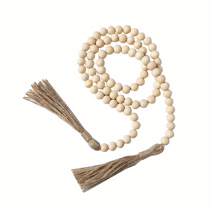 Wood Bead Garland With Tassels Wooden Beads Garland - Temu