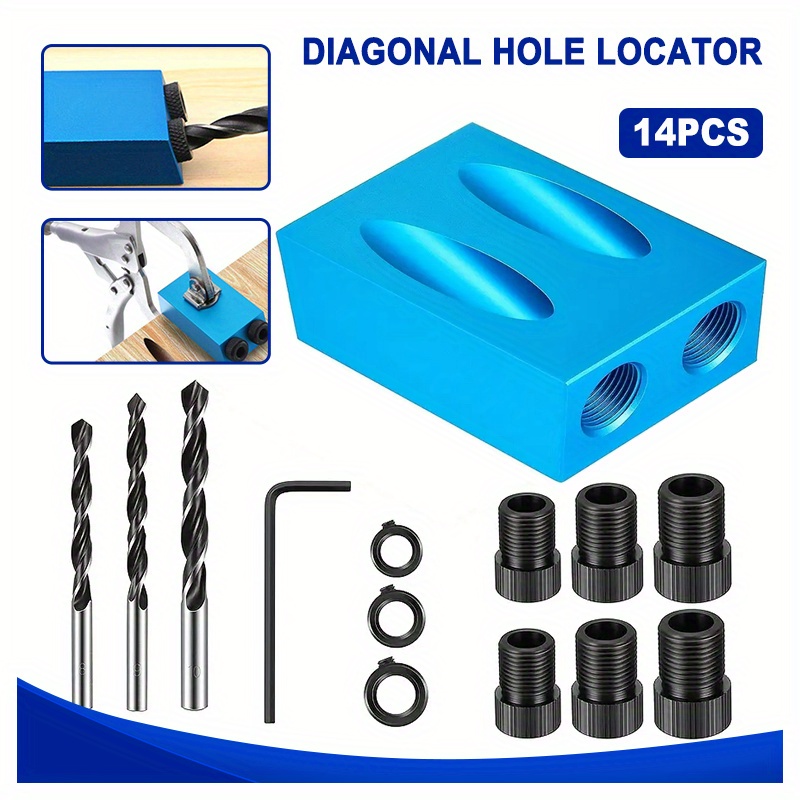 Pocket Hole Jig Kit, Pocket Hole Drill Guide Jig Set for 15° Angled Holes,  for Woodworking Angle Drilling Holes A 