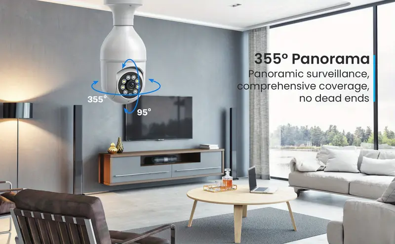 1pc eken light bulb security camera 1080p wireless wifi light bulb camera 355 degree pan tilt panoramic surveillance camera smart human and motion detection two way audio 2 4ghz only wi fi camera indoor camera ip camera details 1