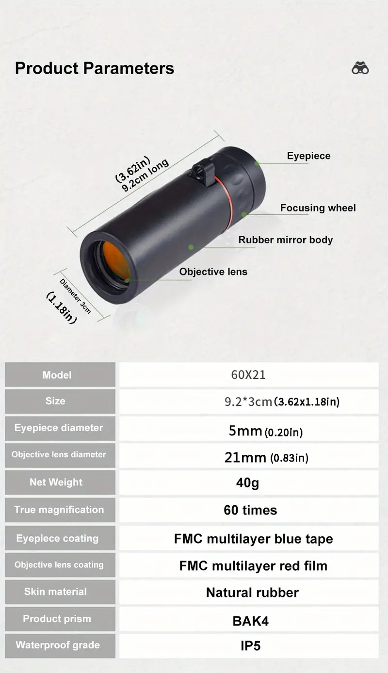 portable mini monocular telescope outdoor camping travel optical scope details 4