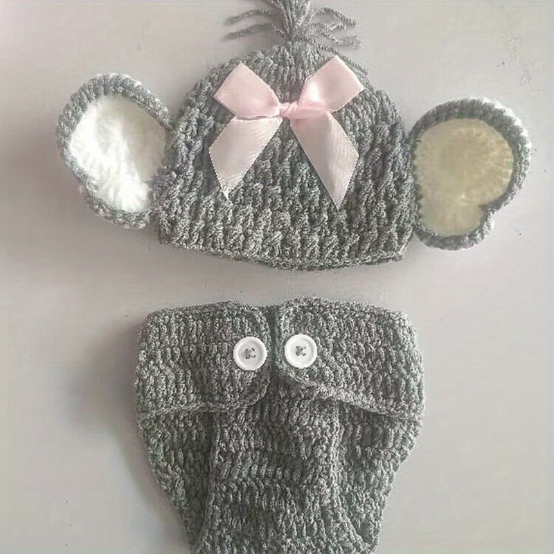 Newborn Baby Elephant Knit Crochet Hat Shorts Set Costume - Temu