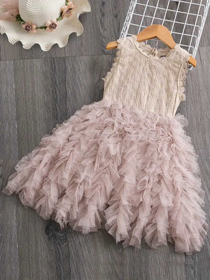 toddler girls sleeveless lace splicing flowers embroidery mesh tutu puffy princess dress for party kids summer clothes details 0