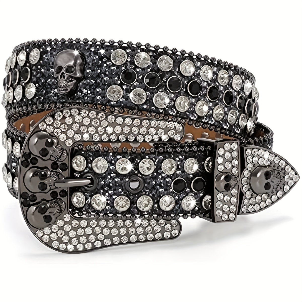 Big Skull Rhinestone Belt Crystal Inlaid Rhinestone Y2k Rock - Temu