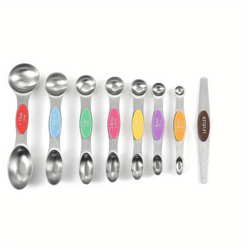 Magnetic Measuring Spoons Set of 9 Stainless Steel Dual Sided Stackable  Measuring Nesting Teaspoons Dry and Liquid Ingredients green 