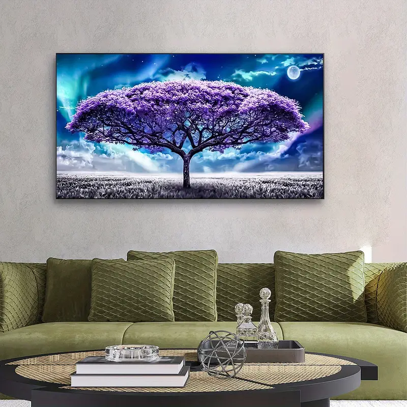 5d diy large artificial diamond painting set for adults kids 15 8 27 6 inches purple tree round full drill artificial diamond art set by number picture painting set for home decor gift details 0
