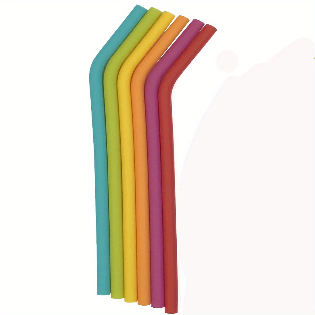 6pcs Rainbow Silicone Straws Large Straight Fine Reusable Straws