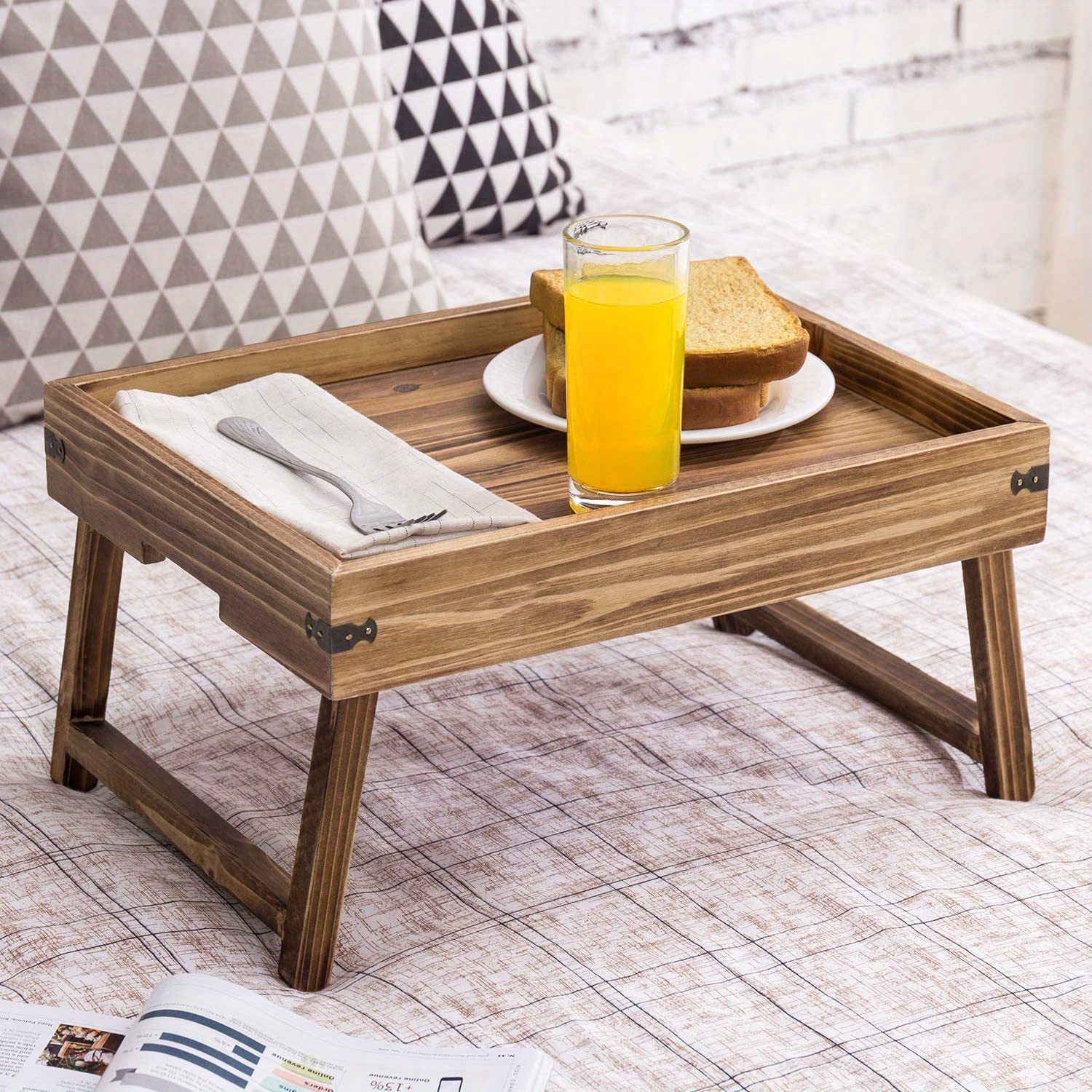 Plateau de Table en bois pliable pour petit déjeuner, lit, ordinateur  portable, vin, mocha - AliExpress