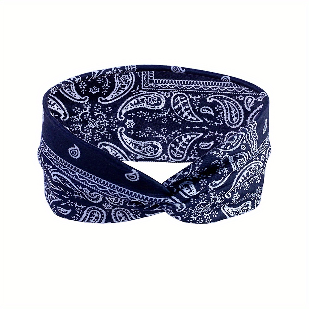 Boho Wide Brim Headbands Floral Elastic Sweatband