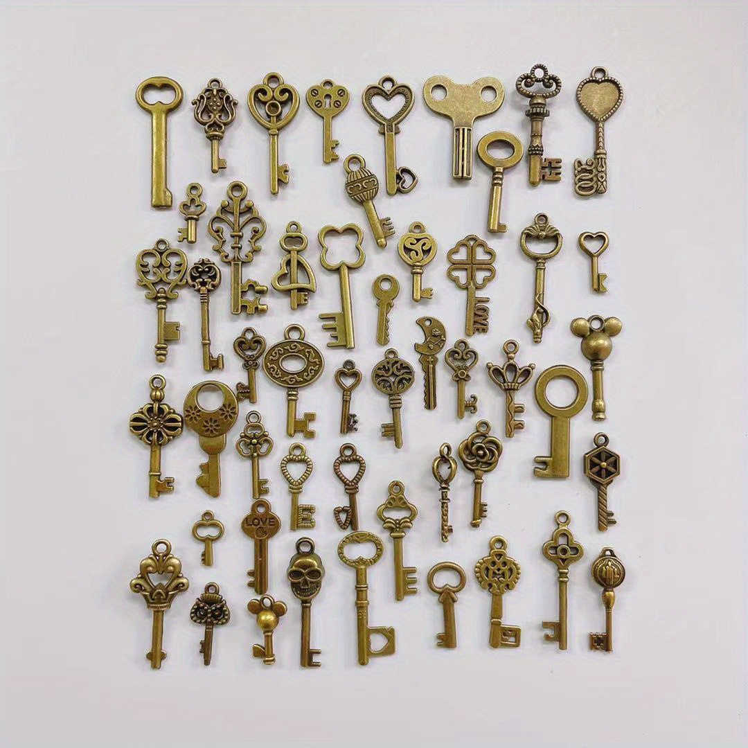 125 PCS Vintage Skeleton Key Set Charms, JIALEEY Mixed Antique Style Bronze  Brass Key Set Charms for Pendant DIY Jewelry Making Wedding Party Favors