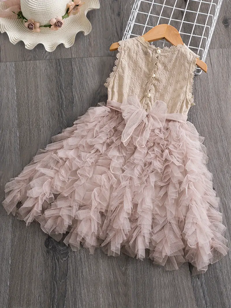 toddler girls sleeveless lace splicing flowers embroidery mesh tutu puffy princess dress for party kids summer clothes details 1