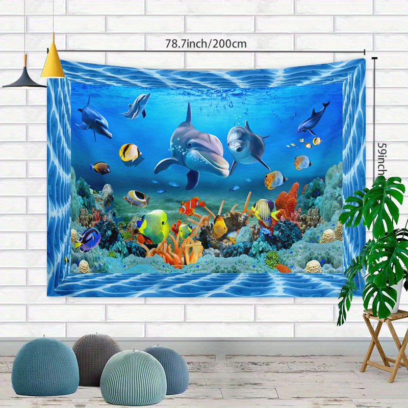 Underwater World Tapestry Dolphin Fish Fantasy Cave Tapestry - Temu Canada