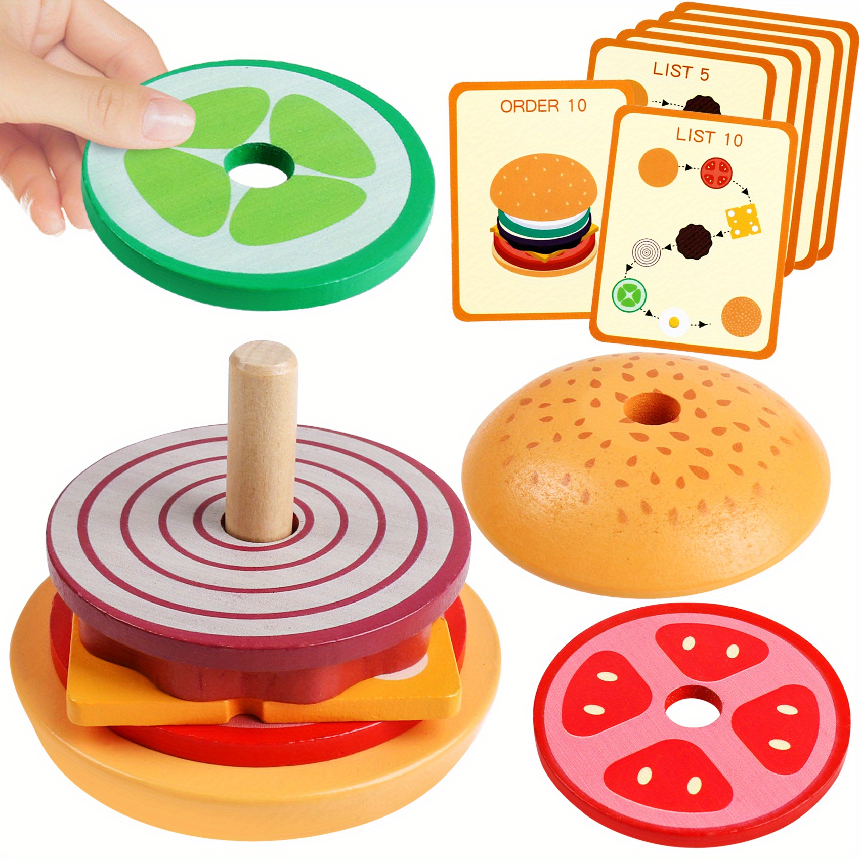 Jouets Montessori pour enfants de 3 ans, tri de hamburgers en bois