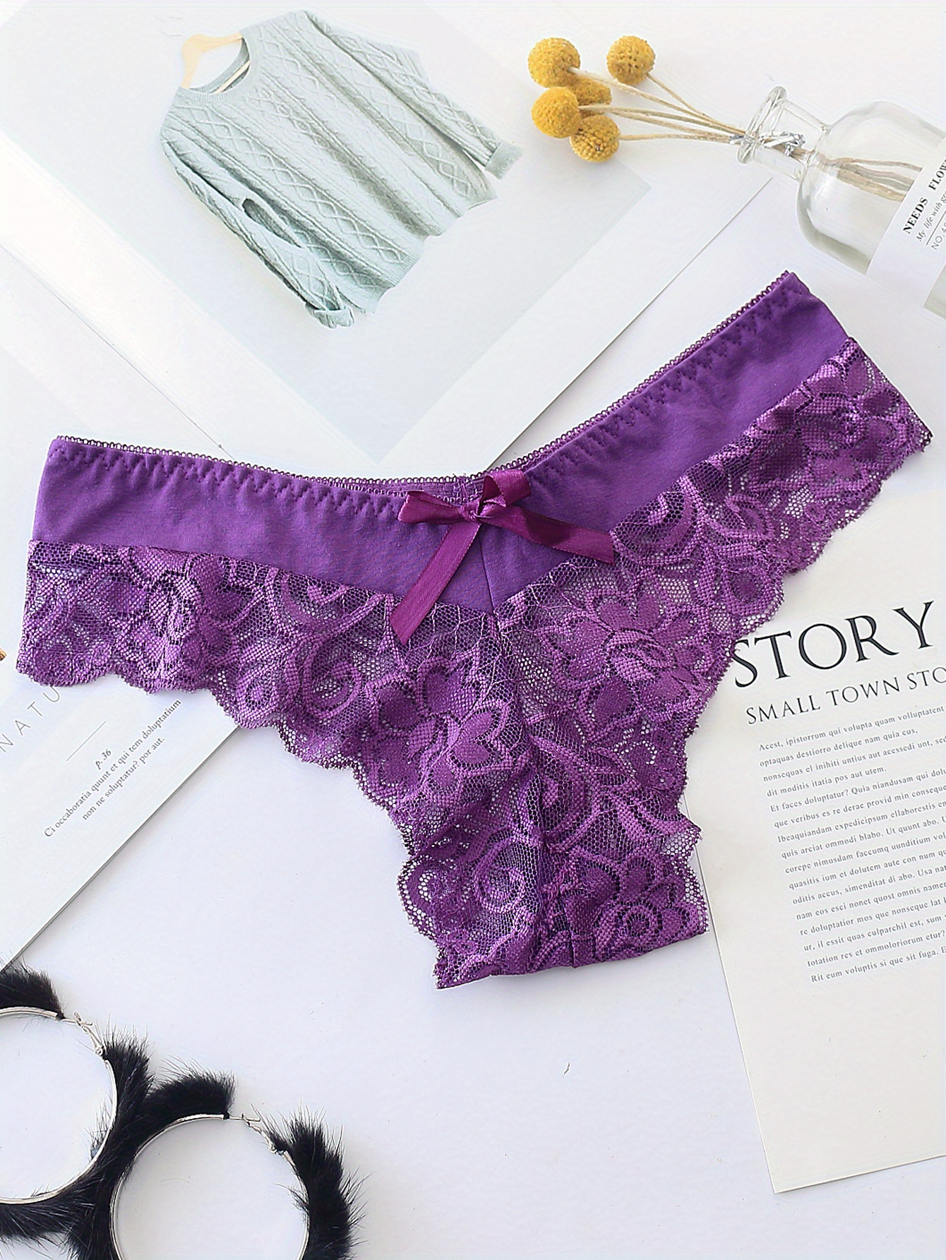 Floral Lace Hipster Panties Sexy Comfy Low Waist Stretch Bow - Temu