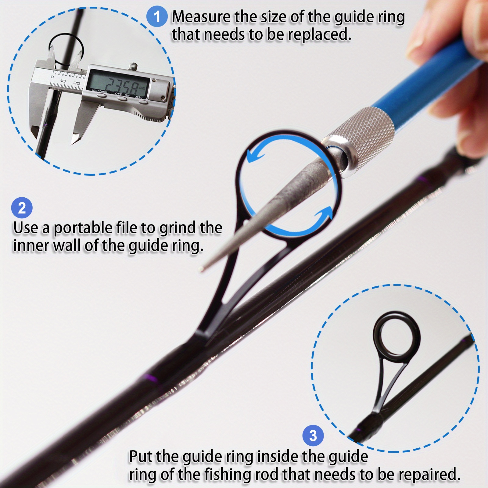 Fish Rod Repair Kit: Repair Your Fishing Pole Eyelet, 13 Size Pole Ceramic  Guides Rings, Stainless Steel Tweezers, Retractable Knife Sharpener - Temu