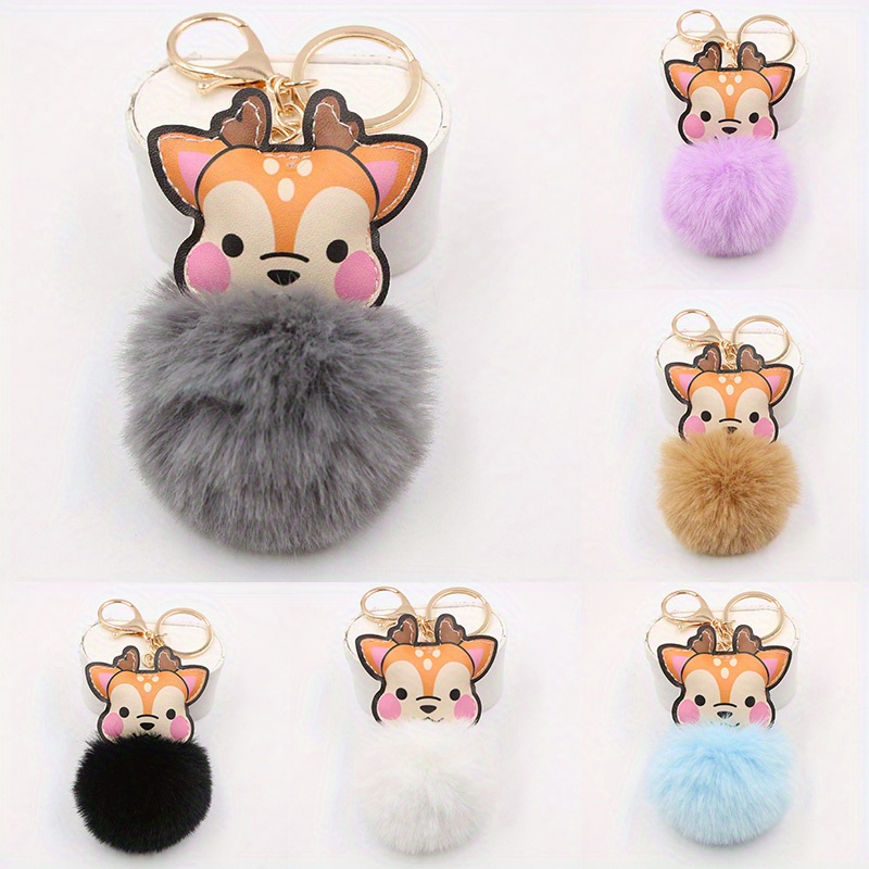 Cartoon Animal Pom Pom Keychain Cute Plush Doll Key Chain Ring Purse Bag  Backpack Charm Car Hanging Pendant Women Girls Gift - Temu