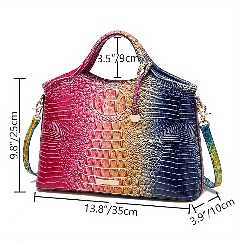 Crocodile Pattern Gradient Large Capacity Tote Bag, Leather